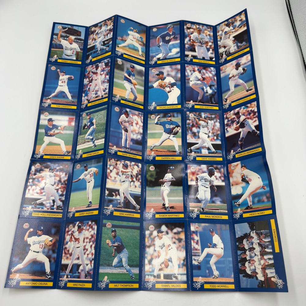 1996 LA Dodgers DARE Baseball Card Sheet Hideo Nomo Mike Piazza Tommy Lasorda